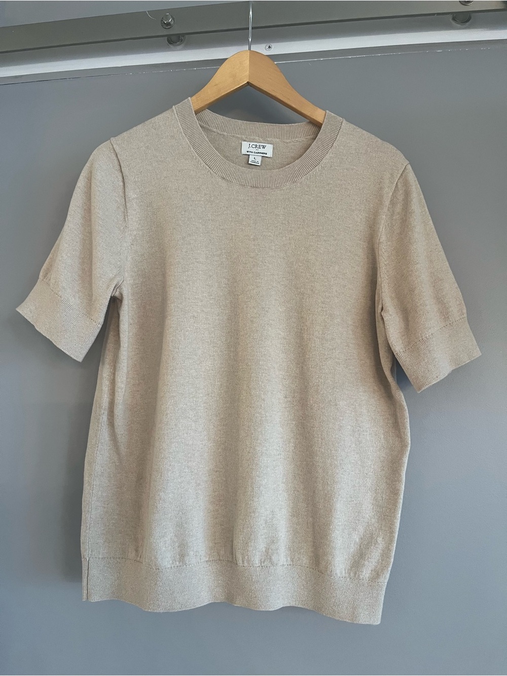J. Crew Cashmere-Blend Short Sleeve Sweater in Light Beige